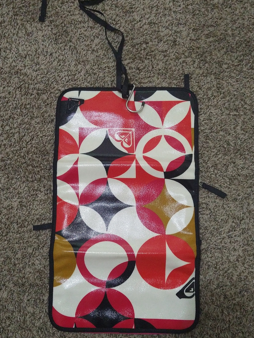 Geometric Circle Pattern Pouch in Red, White & Black